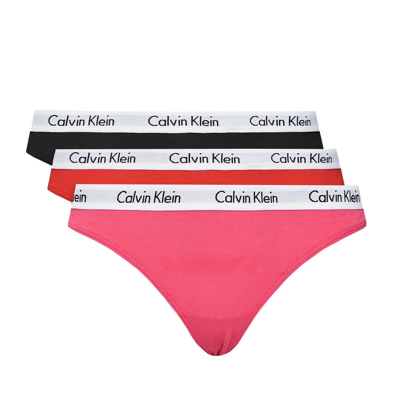 Calvin Klein 3er Pack Thong Modern Cotton String Black Rouge Fuchsia