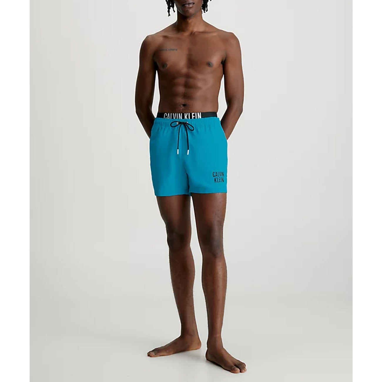 Calvin Klein Swimshort Medium Double WB Herren Badehose Clear Turquoise