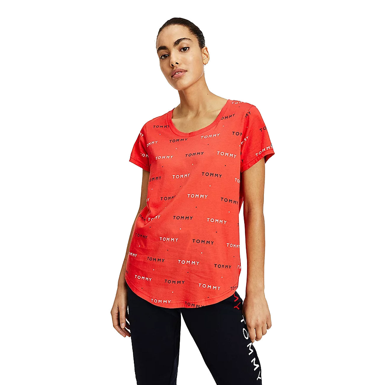 Tommy Hilfiger Logo Print T-Shirt Damen Tommy Word AOP Primary Red