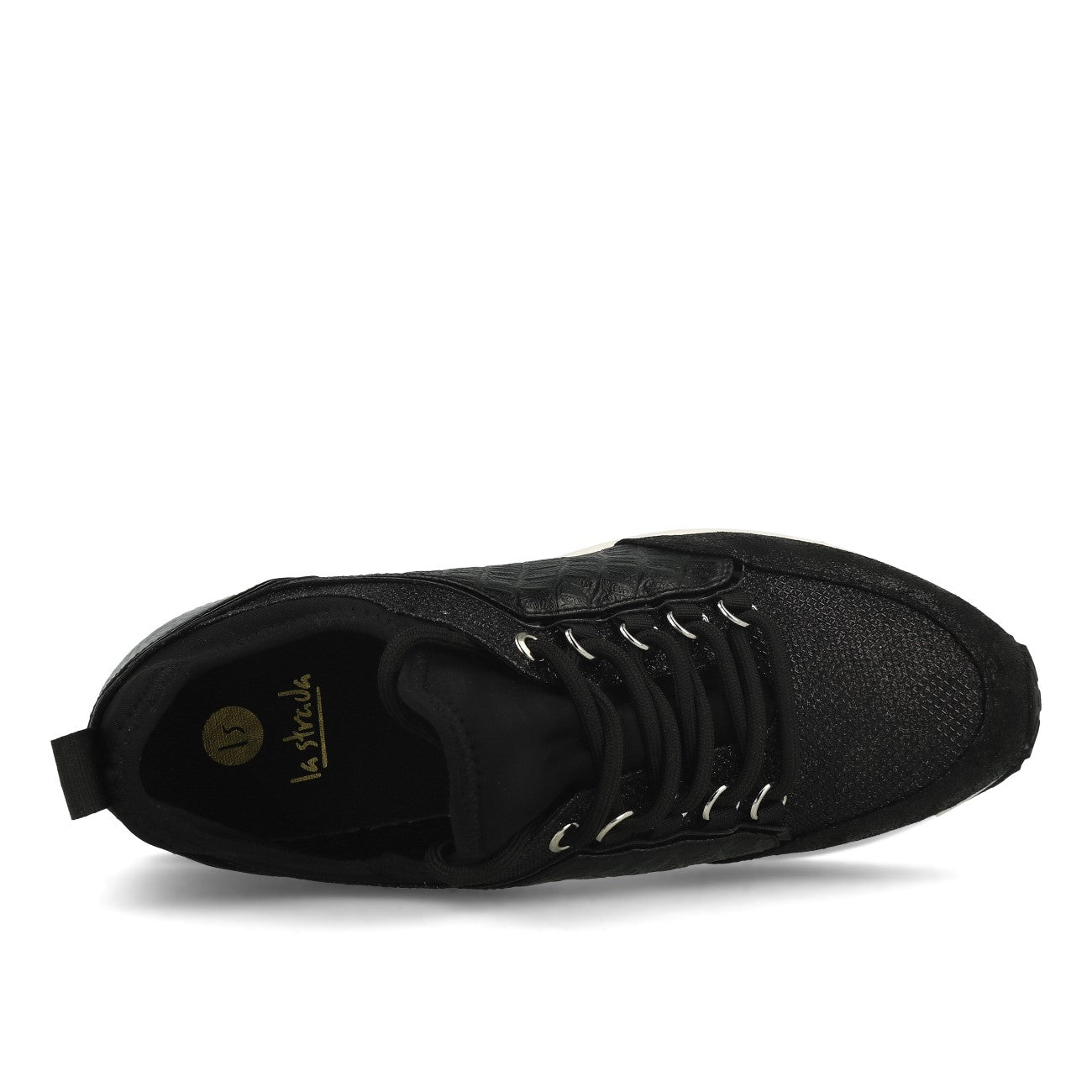 La Strada Laced Up Damen Sneaker Cracked Black Small Croco