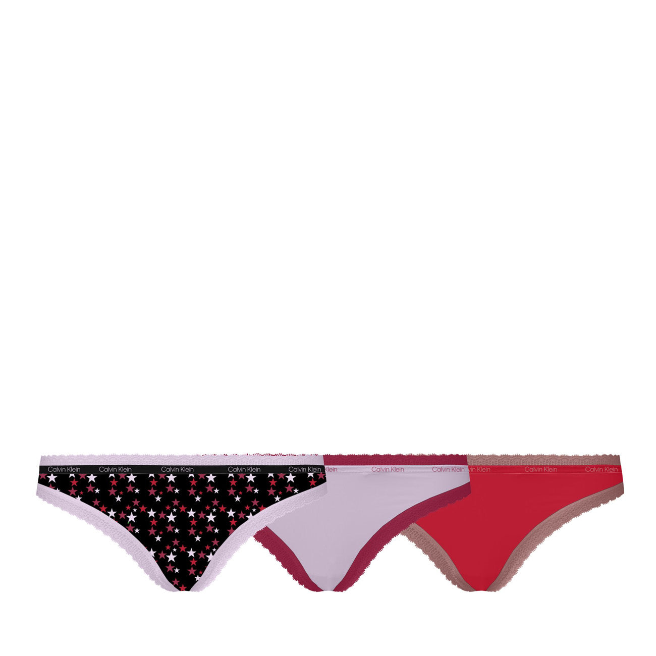 Calvin Klein 3er Pack Thong Ultra Thin String Twinkle Mauve Berry Rustic Red